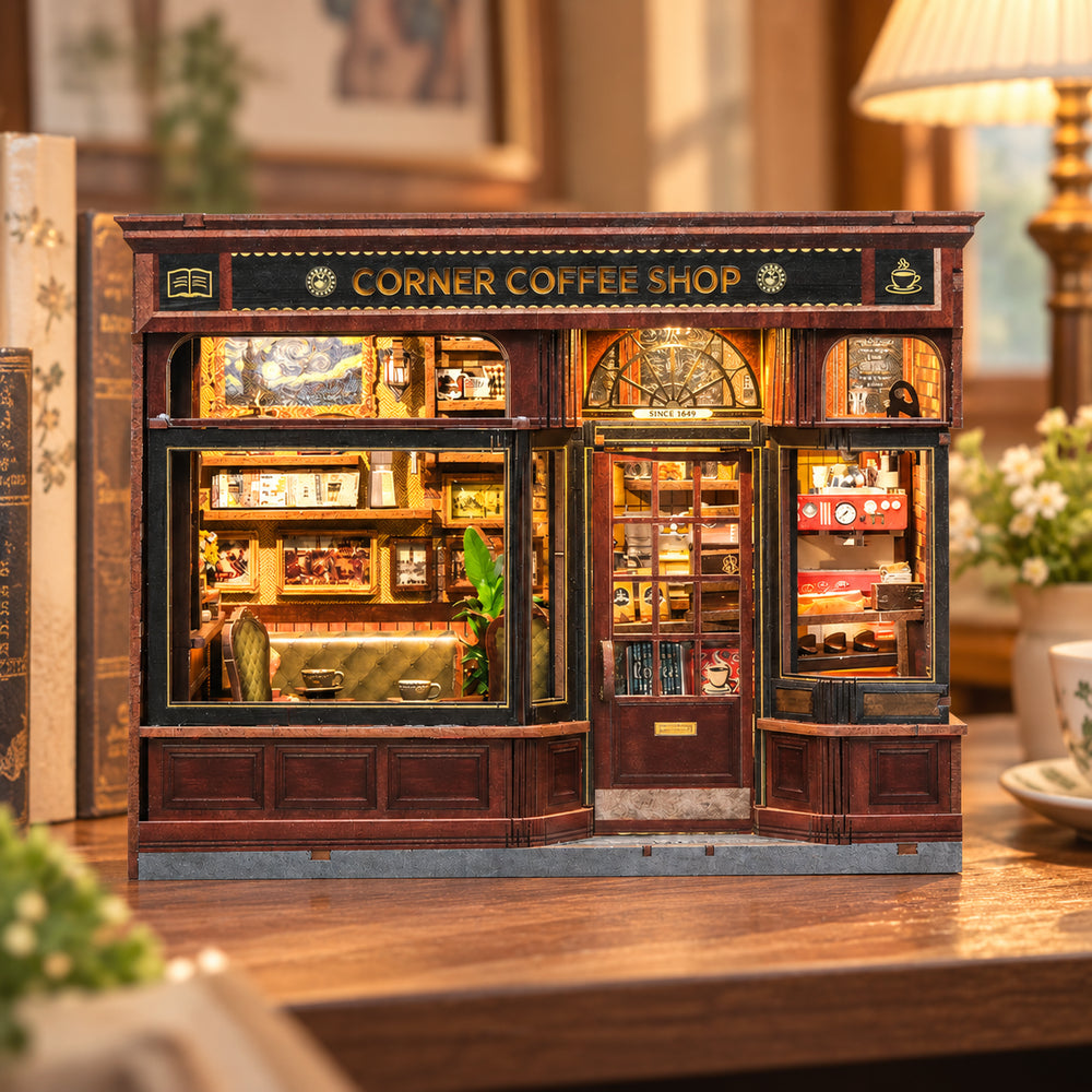 Vintage Corner Café Scene — Corner Coffee Shop DIY Miniature Kit