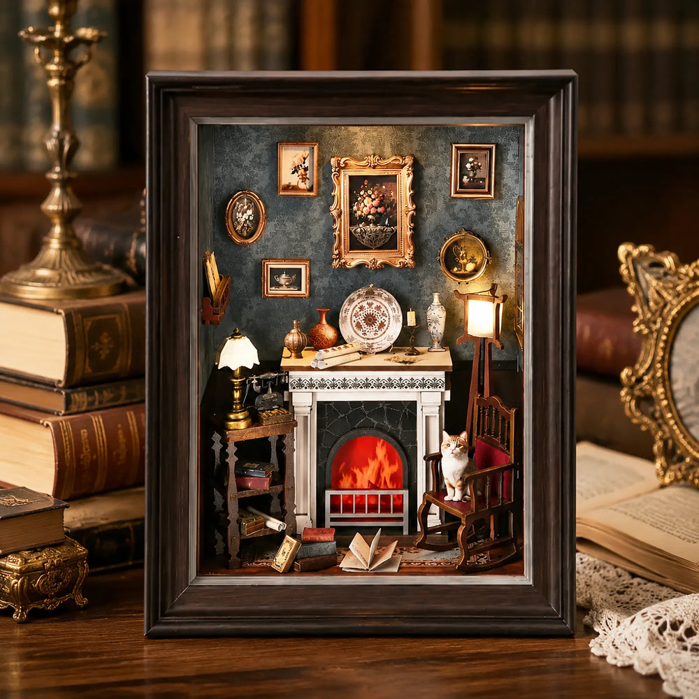 Cozy Fireside Reading Retreat — Fireplace DIY Story Frame Puzzle Kit
