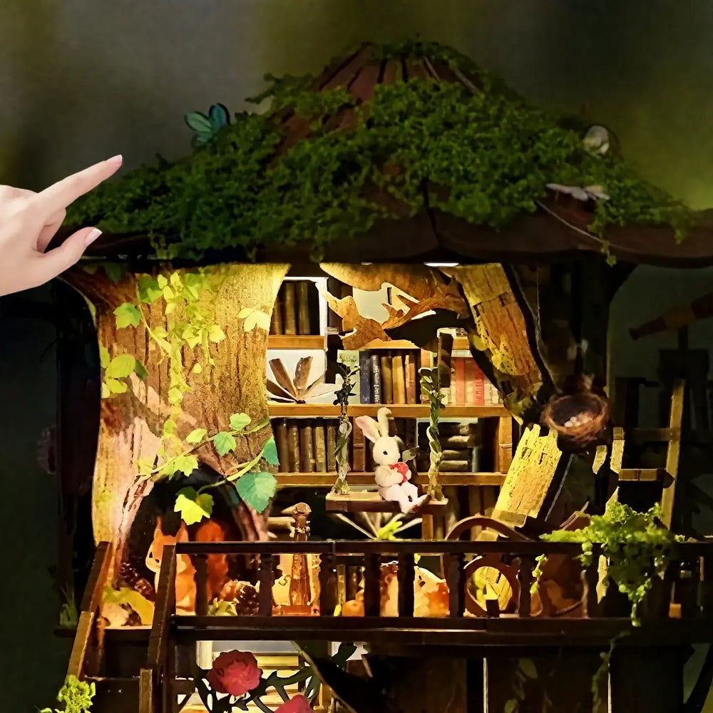 Touch-Activated Warm Lighting — Forest Tea Book Club DIY Mini House Kit l DIY Miniature Kit