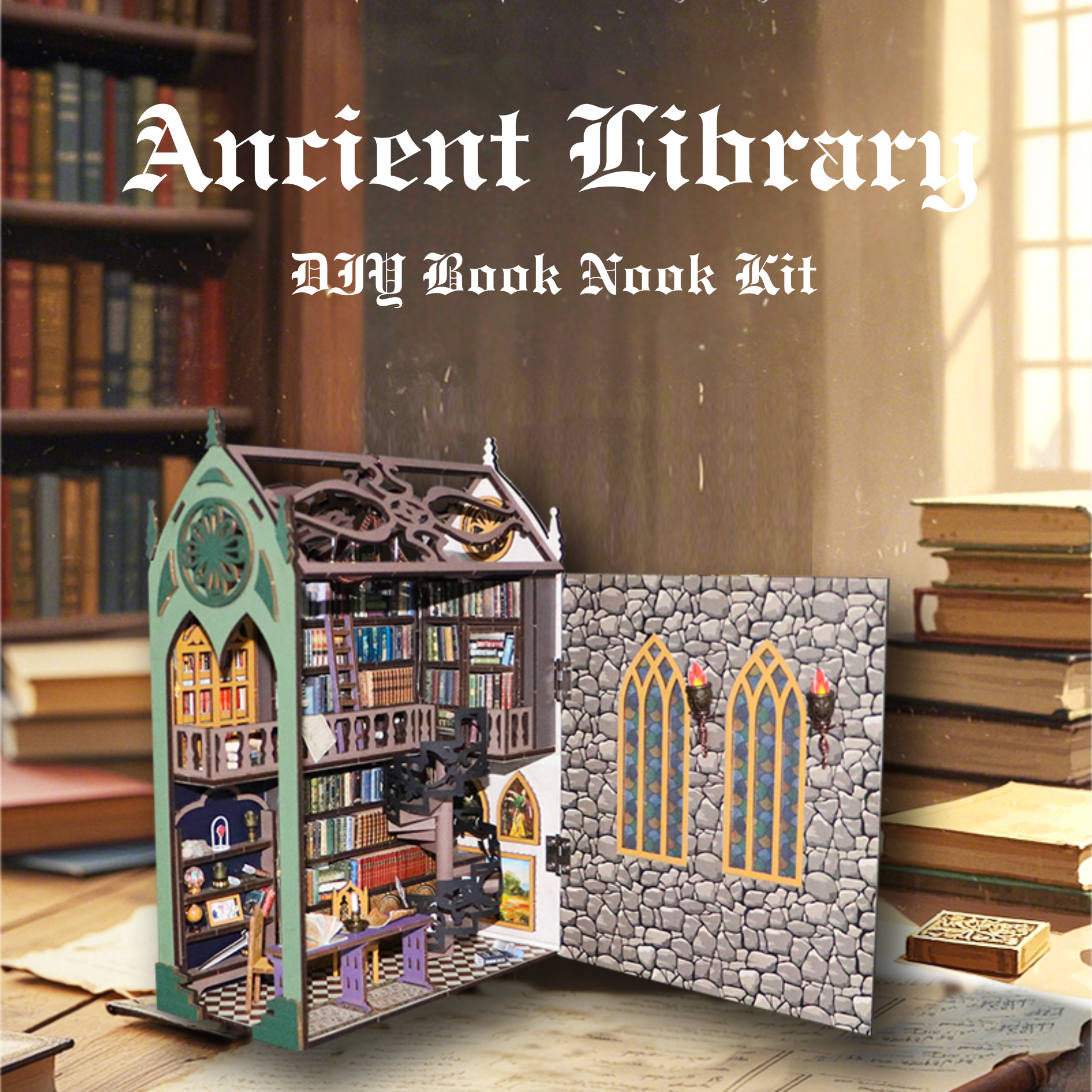 Rocoxia Ancient Library DIY Book Nook Kit - Rocoxia