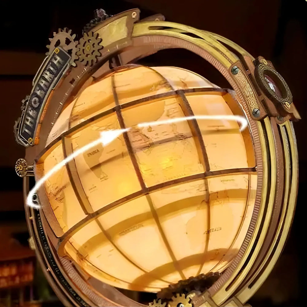 Steampunk Rotating Globe With Warm Inner Lighting — Star Trail Globe DIY 3D Wooden Model