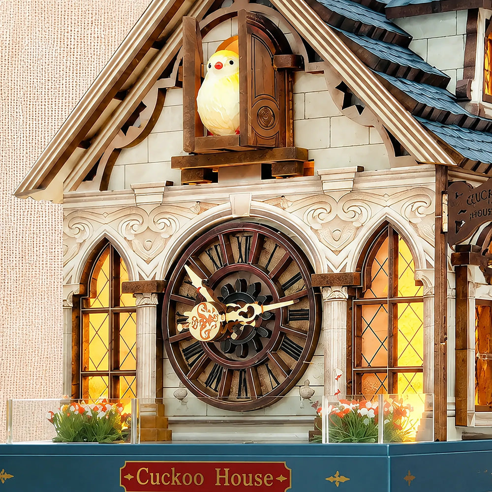 Moving Clockwork & Cuckoo Calls — Cuckoo Clock House Mechanical 3D Wooden Puzzle Kit