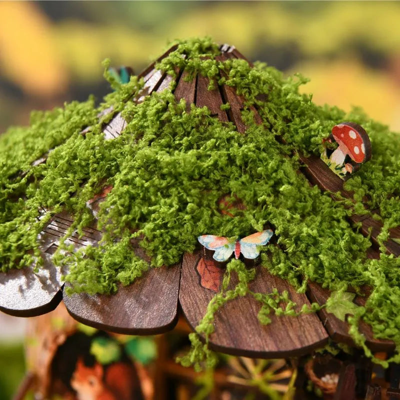 Moss-Covered Wooden Shingle Roof — Forest Tea Book Club DIY Mini House Kit l DIY Miniature Kit