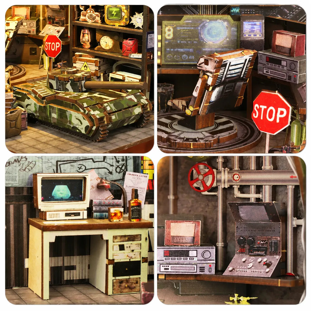 Rich Retro-Futuristic Workshop Details — Military Base DIY Book Nook Kit