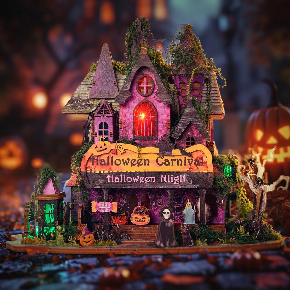 Glowing Haunted House — Halloween Night DIY Mini House Kit l DIY Miniature Kit