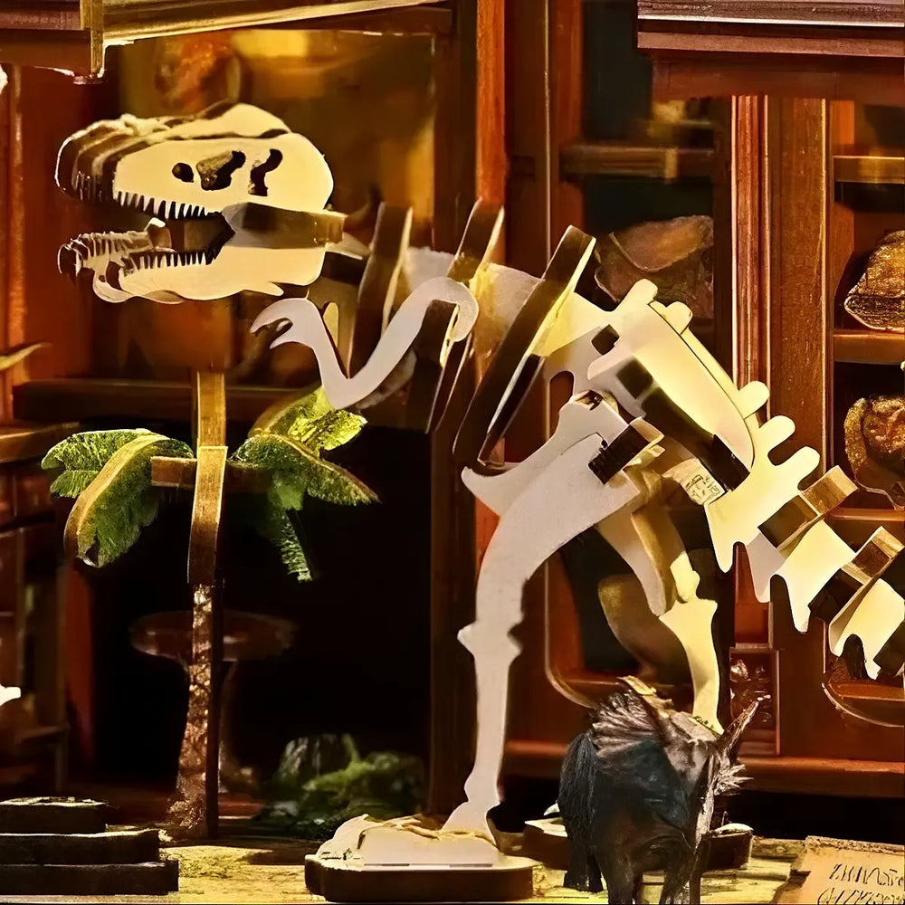 Detailed Dinosaur Skeleton Display — Fossil Museum DIY Book Nook Kit
