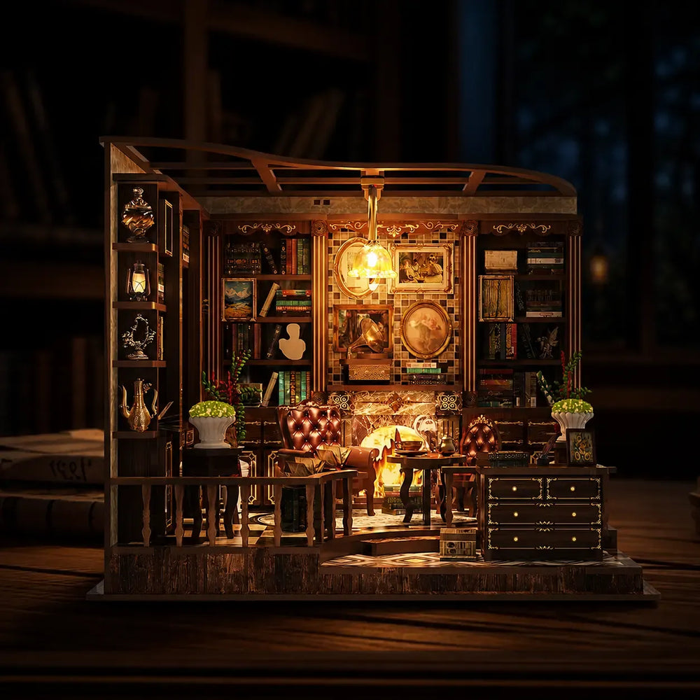 Touch-Activated Warm Lighting — Left Bank Study DIY Mini House Kit |DIY Miniature Kit