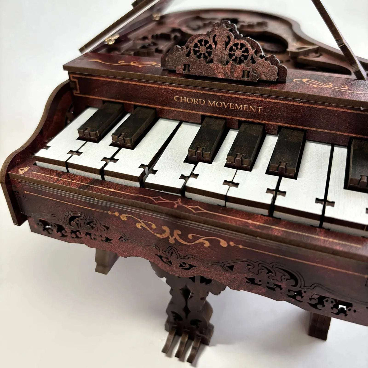 Close-up of the 3D Piano model's black-and-white keys and exposed upper gears.