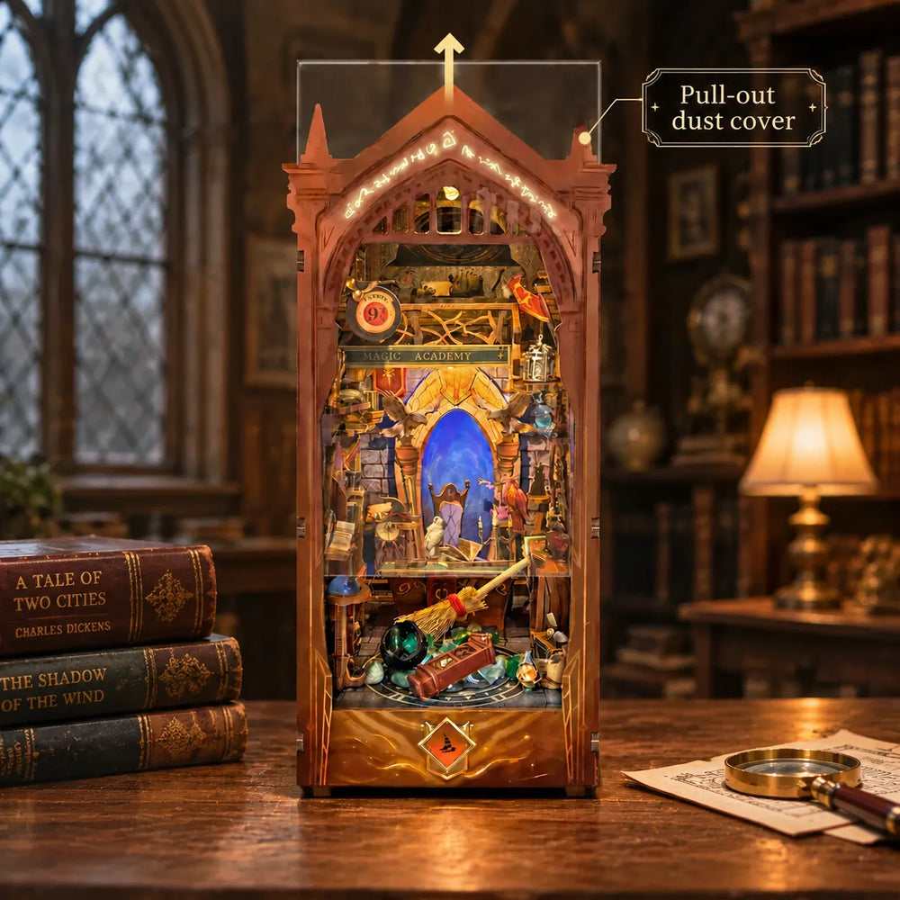 Pull-Out Dust Cover — Kit de serre-livres miniature DIY "Académie de Magie"
