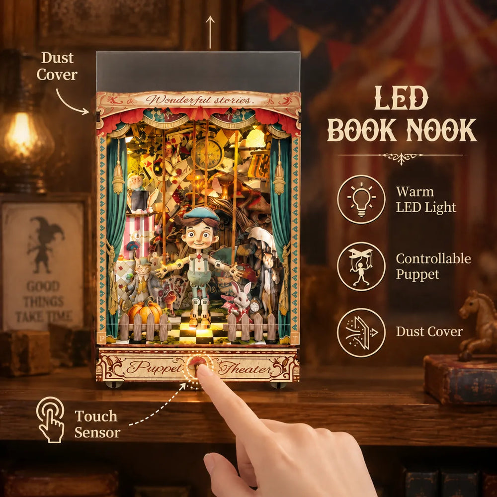 Touch Lighting & Dust Cover Protection — Puppet Theater DIY Book Nook Kit