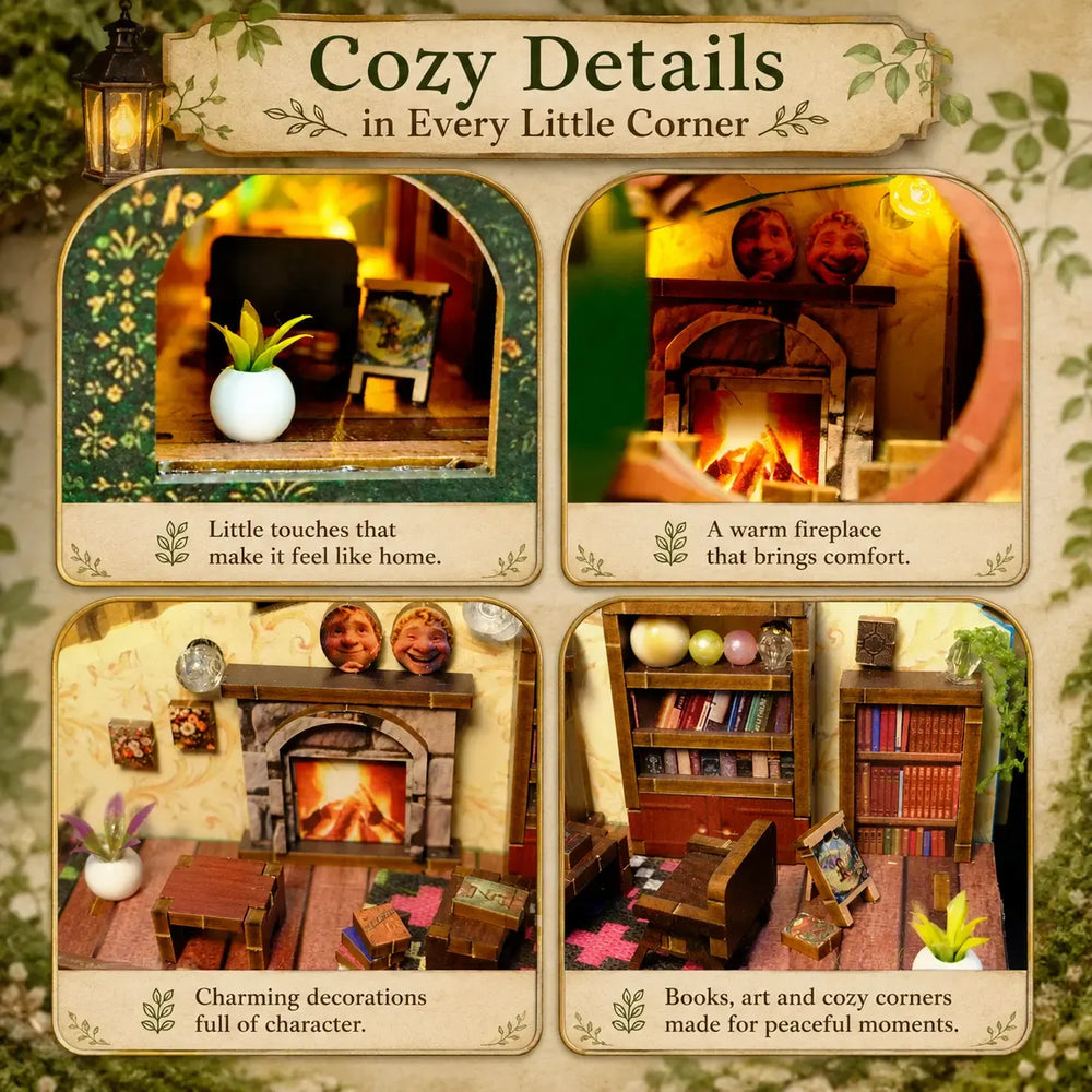 Cozy Cottage Details — Hobbins Hovel Fantasy Cottage DIY Book Nook Kit