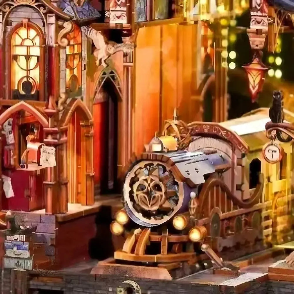 Richly Detailed Wizarding Station Scene — Kit de Diorama de Bibliothèque Enchantée DIY