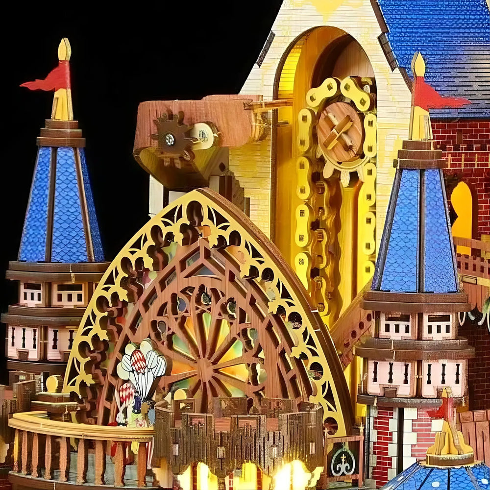 Rotating Golden Gears — DIY Miniaturarchitektur-Bausatz Schloss Annecy | 3D-Holz-Mechanik-Puzzle