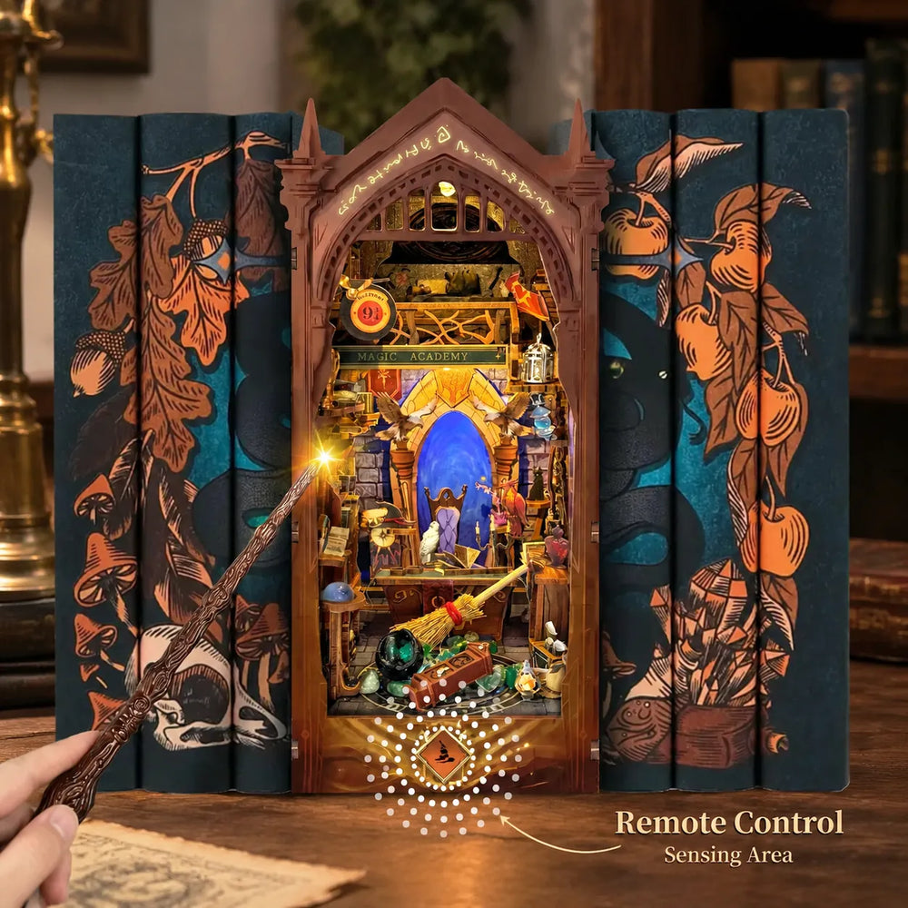 Magic Wand Remote-Controlled Lighting — Kit de serre-livres miniature DIY "Académie de Magie"