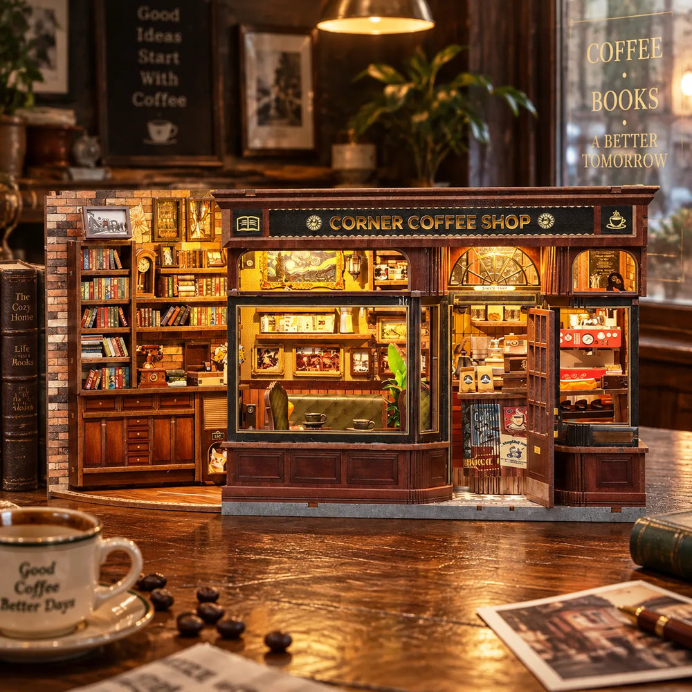 Openable Side Panel — Corner Coffee Shop DIY Miniature Kit