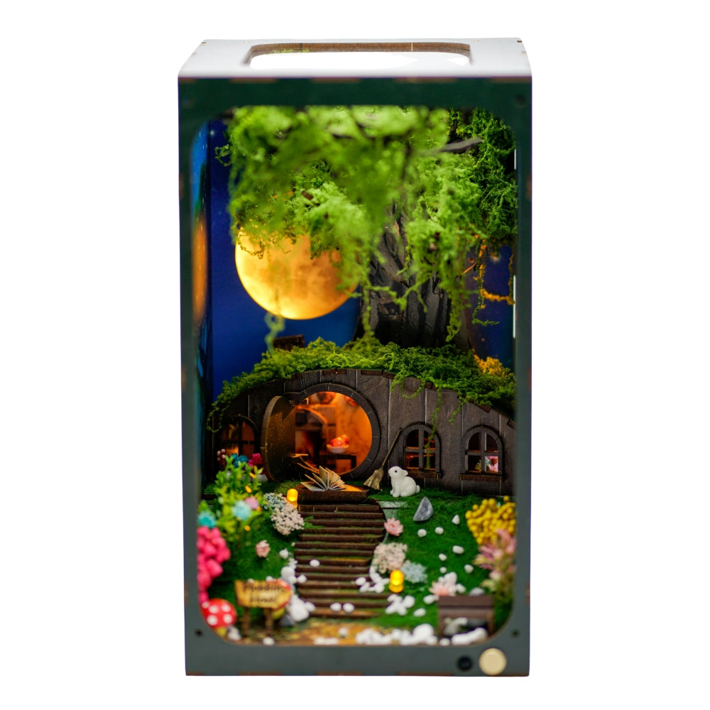 Hobbins Hovel Book Nook, Hobbits-themed, LOTR-themed, front view, top view