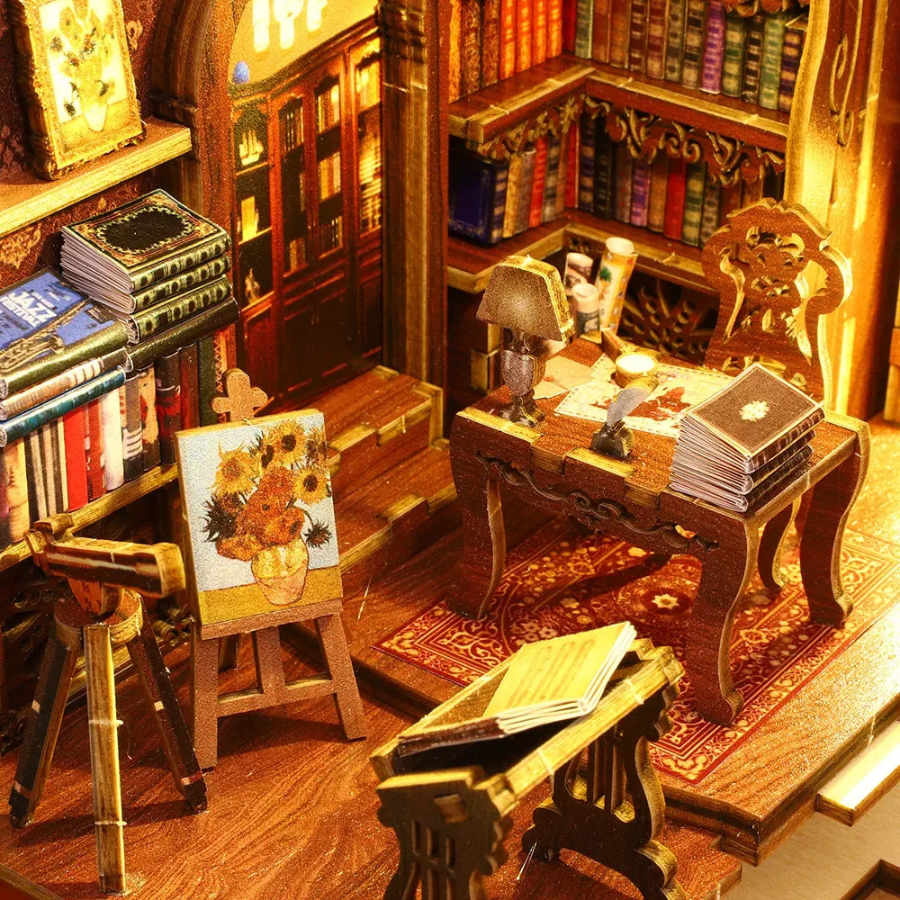 Fireside Reading Corner & Vintage Details — Kit de Loisirs Créatifs de Coin Lecture avec Boîte à Musique - Bibliothèque