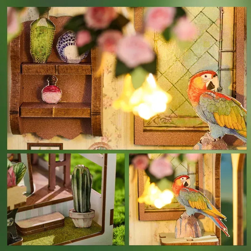 Colorful Parrot & Botanical Details — Romantic Garden DIY Book Nook Kit