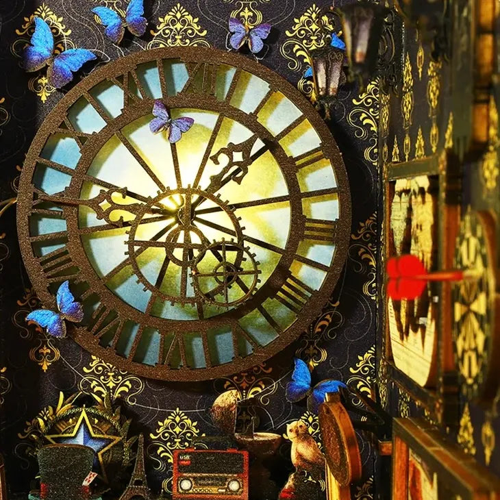 Grand Clock Window & Layered Library — Sherlock Holmes Detective Agency DIY Book Nook Kit