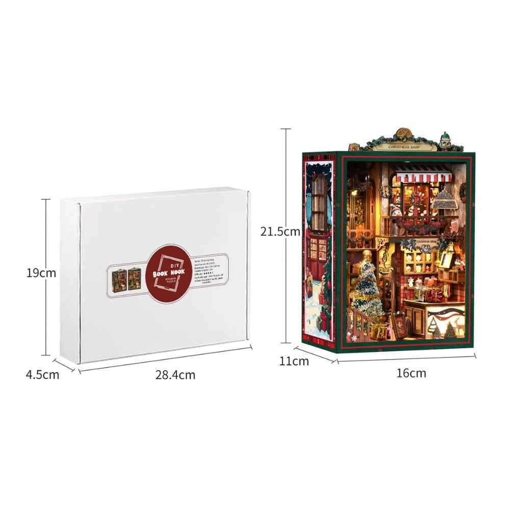 Christmas Shop model and packaging dimension diagrams.