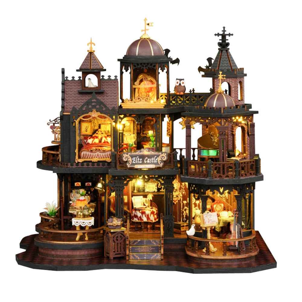 Front view of Edinburgh Castle miniature house against a white background.