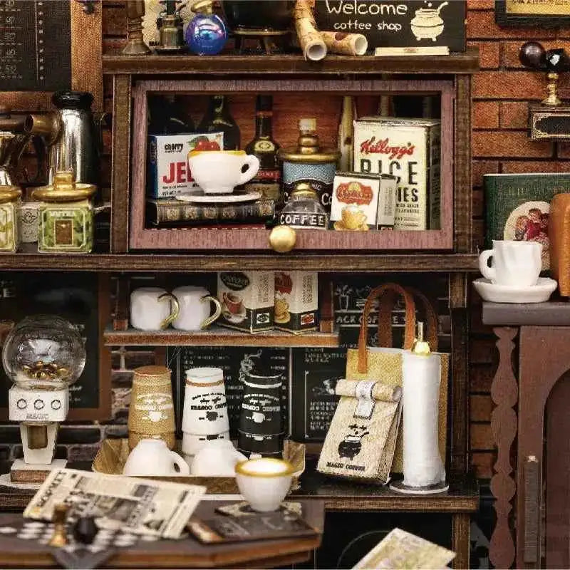 Vintage Coffee Shop DIY Miniature Kit - Savor the moment. - ROCOXIA