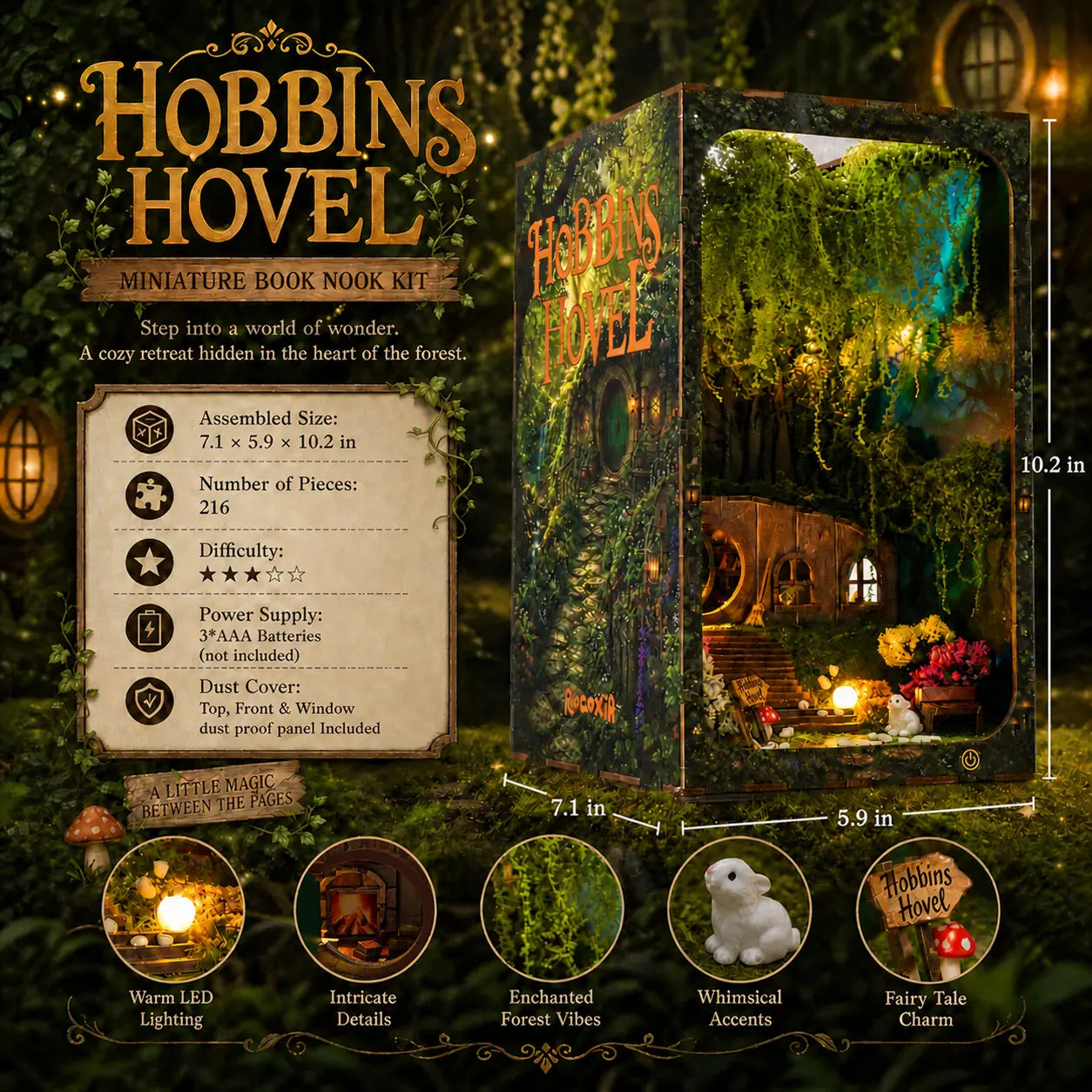 Hobbins Hovel Fantasy Cottage DIY Book Nook Kit - ROCOXIA