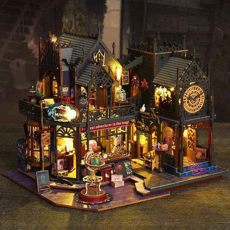 Angled Holo Magic City book nook showing its layered rooftops and illuminated street.
