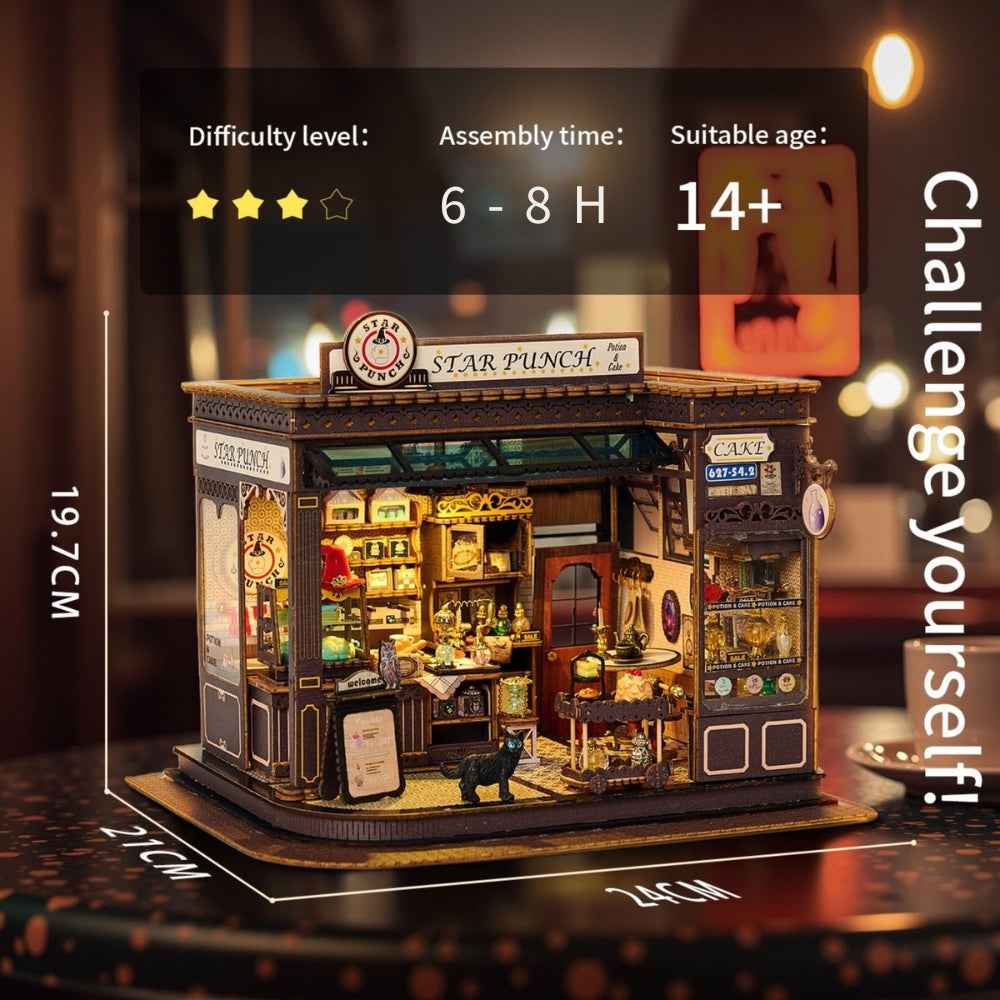 Magic Coffee Shop specification diagram with finished dimensions.