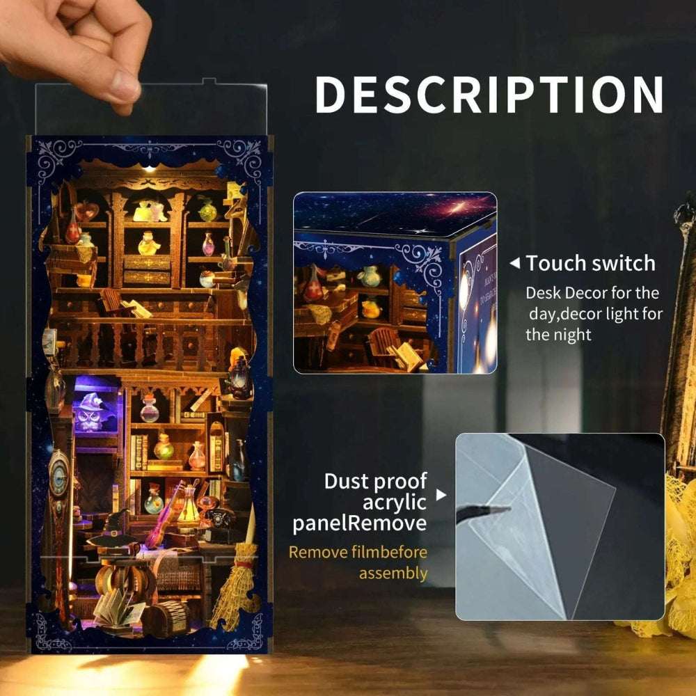 Hand lifting the Magic Potion House clear cover, with a top touch-switch inset.