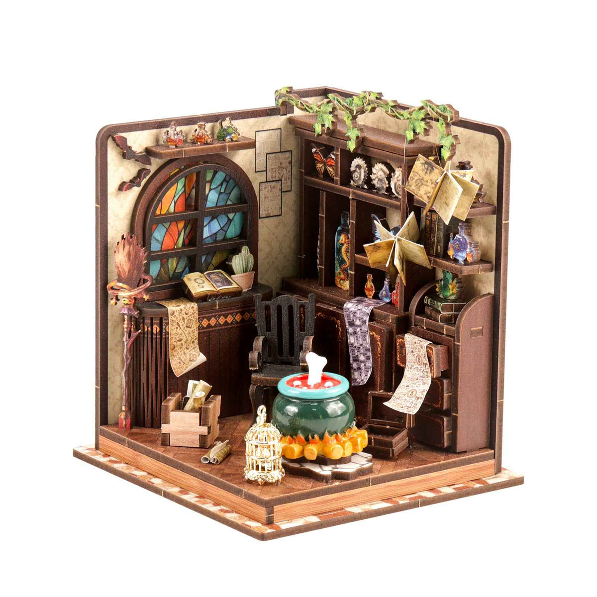 Angled Magic Potion Workshop miniature room against a white background.