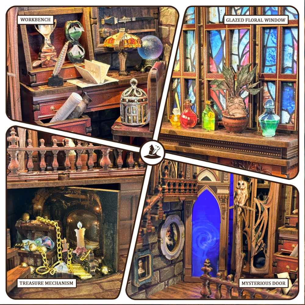 Magic Studio upgraded edition details showing a workbench, colored window, treasure mechanism and blue mirror.
