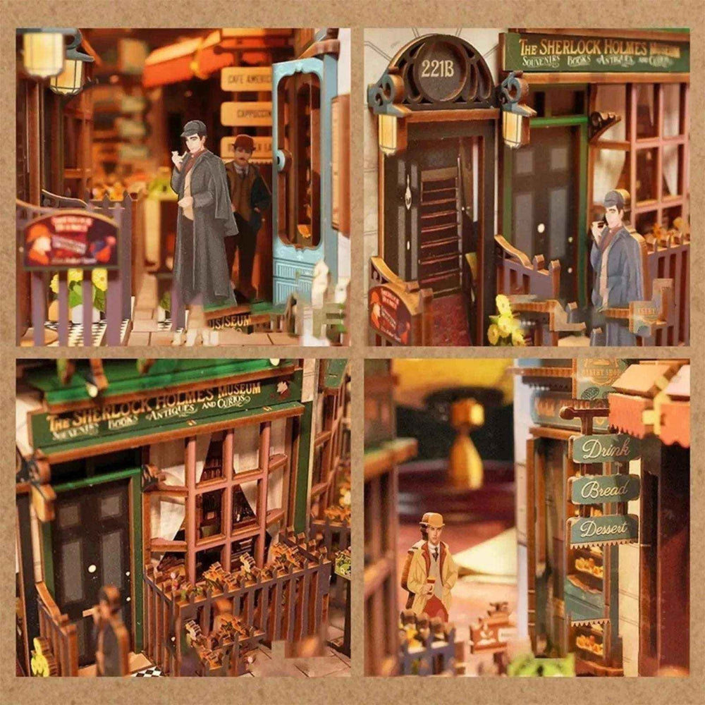 Sherlock Holmes 221B Baker Street DIY Book Nook Kit, characters, details, street view