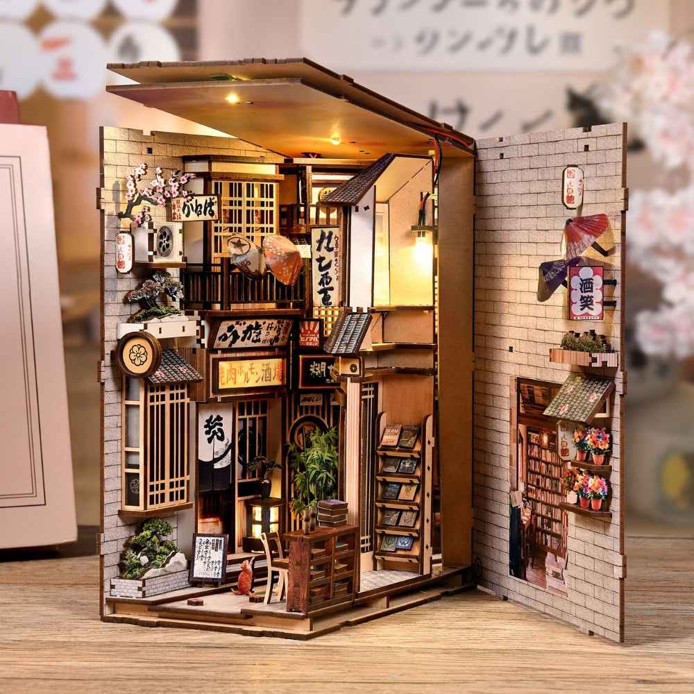 The Alley Waiting for the Cat with its roof and side panel open to reveal the miniature street.