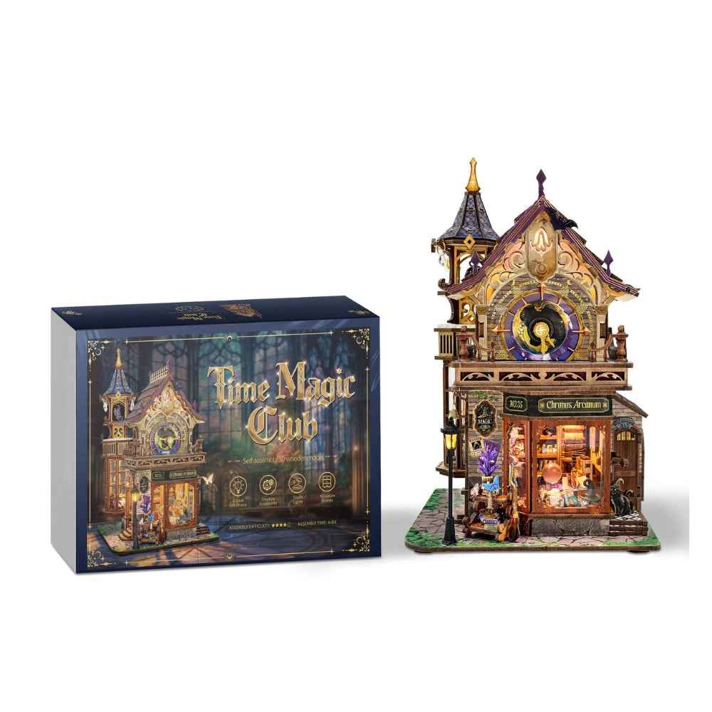 Time Magic Club miniature shop beside its illustrated kit box.