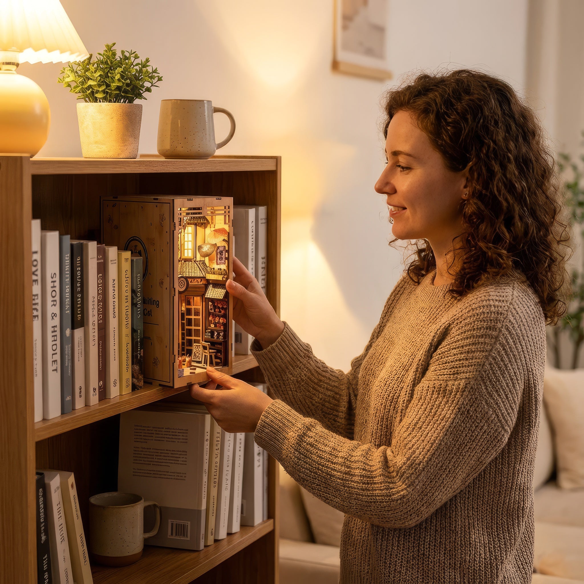 The Alley Waiting for the Cat DIY Book Nook Kit - From Wood and Light, a Street Comes Alive