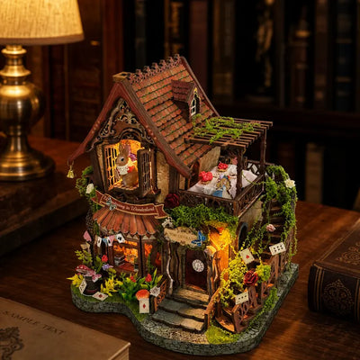 Side lit shot of Dreamy Cottage DIY Miniature House Kit