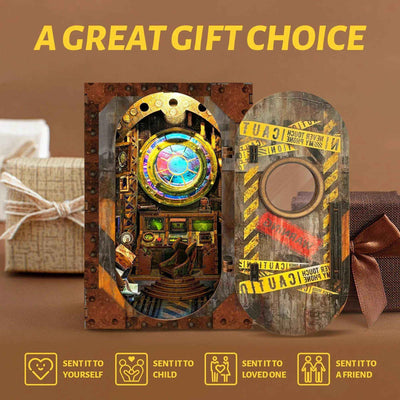 10,000 Leagues in the Deep Sea book nook displayed beside a wrapped gift box.