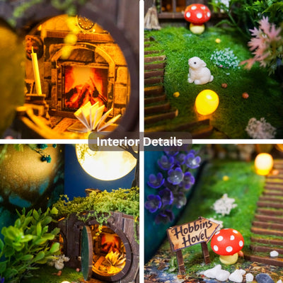 Fireplace, Mossy staircase, under the moonlight, big tree, Hobbins Hovel, Hobbits-themed