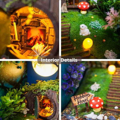 Fireplace, Mossy staircase, under the moonlight, big tree, Hobbins Hovel, Hobbits-themed