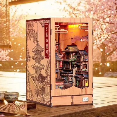Side shot of Twilight Sakura Path DIY Book Nook Kit