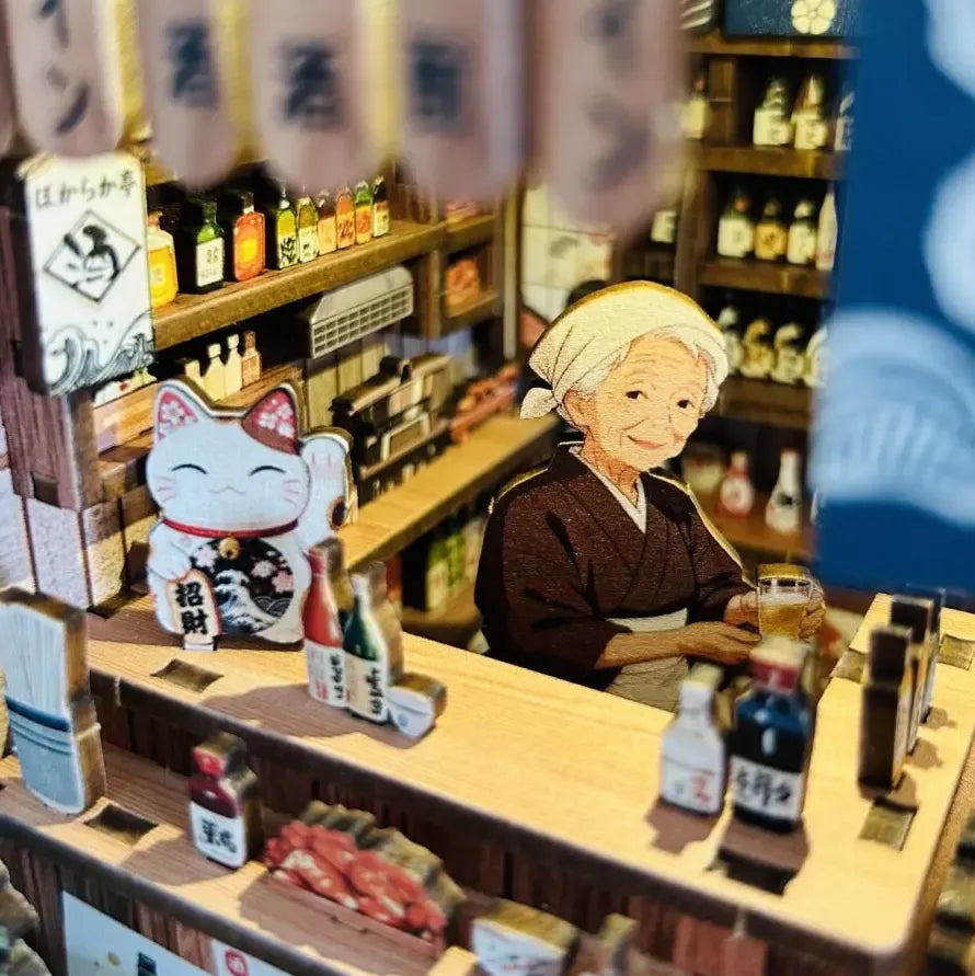 Warm Izakaya Counter Scene — Das Mellow Pub DIY Mini-Bücherregal-Kit