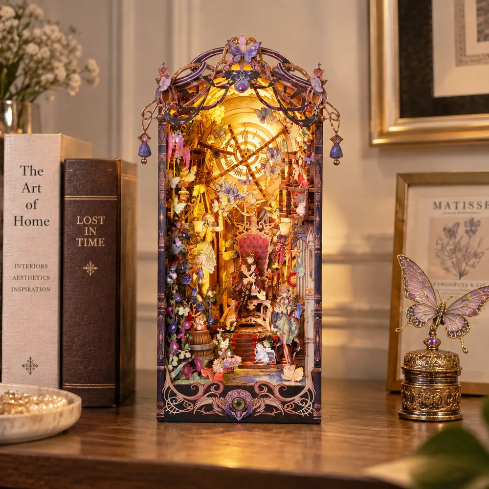 Enchanted Garden & Glowing Clock Tower — Fairytale Houses DIY Book Nook Kit - A forest of wonder