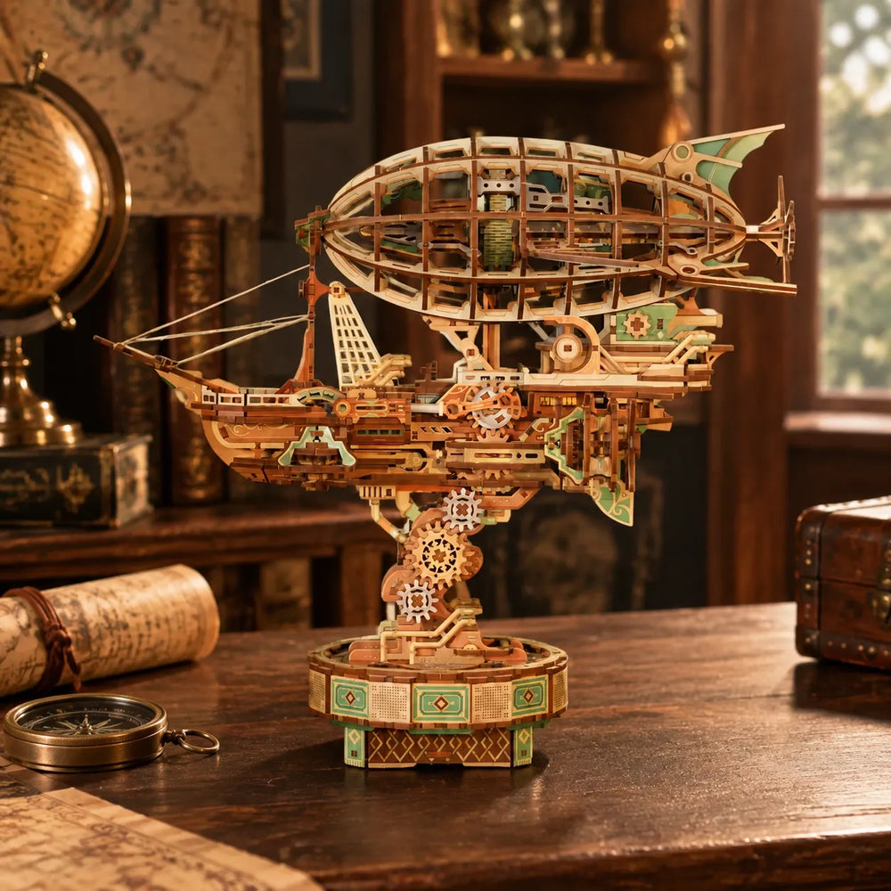 Steampunk Airship Adventure — Sailing in Fog DIY 3D Mechanical Transmission Wooden Puzzle Kit