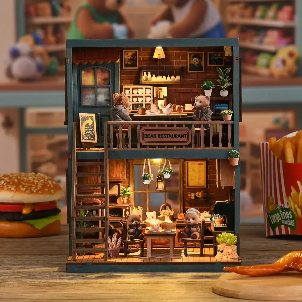 Cozy Countryside Bakery — Bären-Restaurant DIY-Bücherregaleinsatz-Set