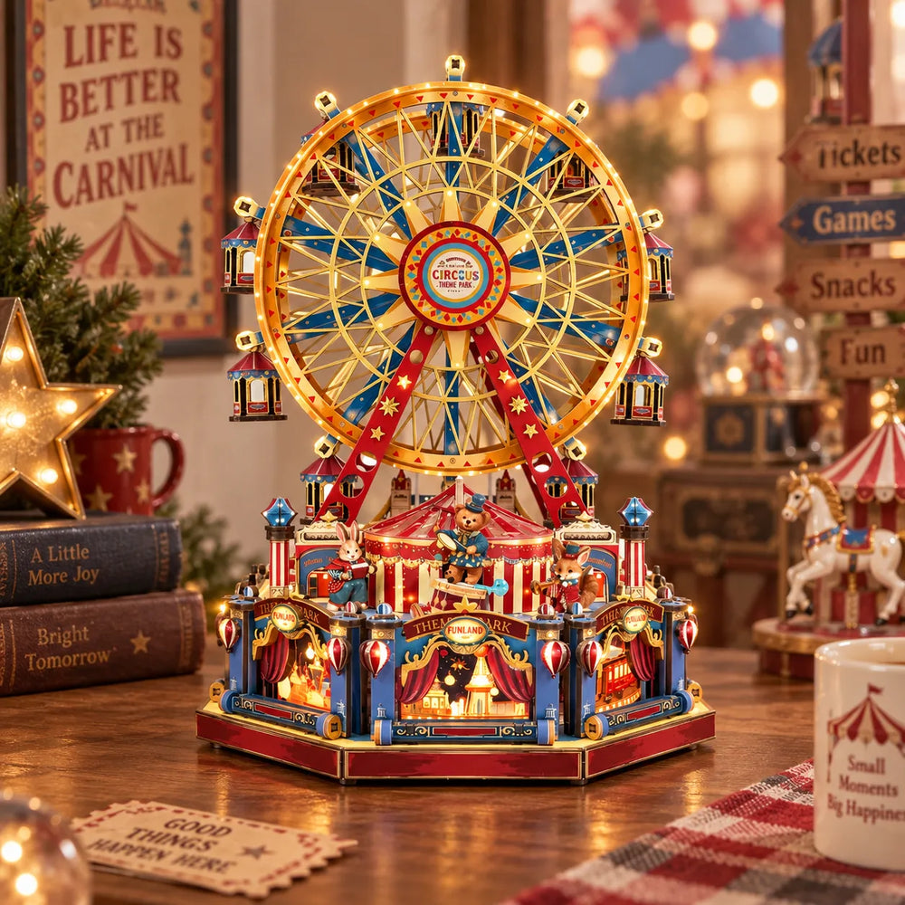 Vintage Carnival Wonderland — Puzzle mécanique en bois 3D La Grande Roue du Siècle