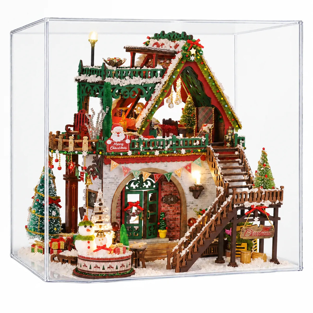 Snowy Christmas Lodge DIY Miniature Dollhouse Kit