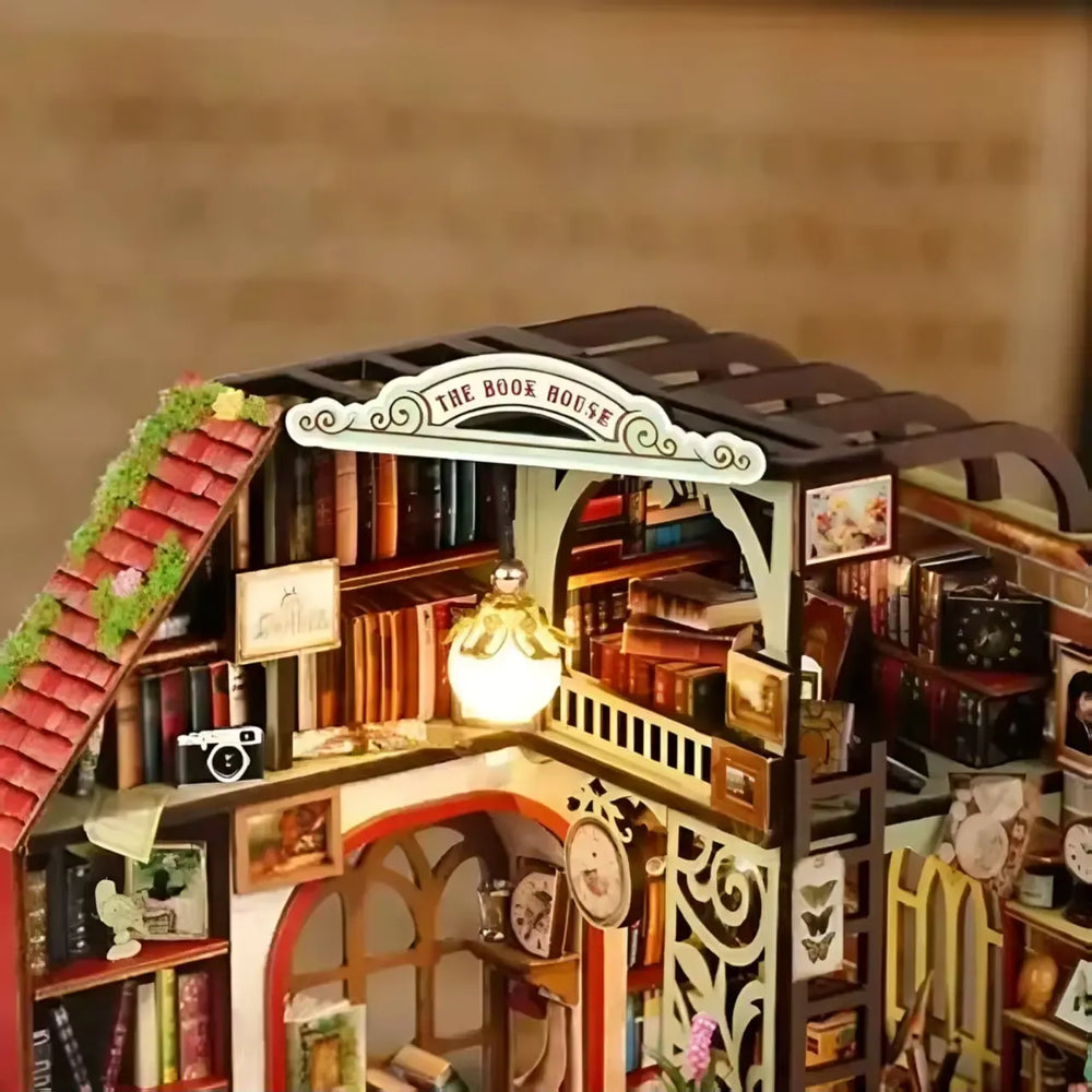 Hollow Grid Sloped Vintage Roof — The Book House DIY Mini House Kit l DIY Miniature Kit