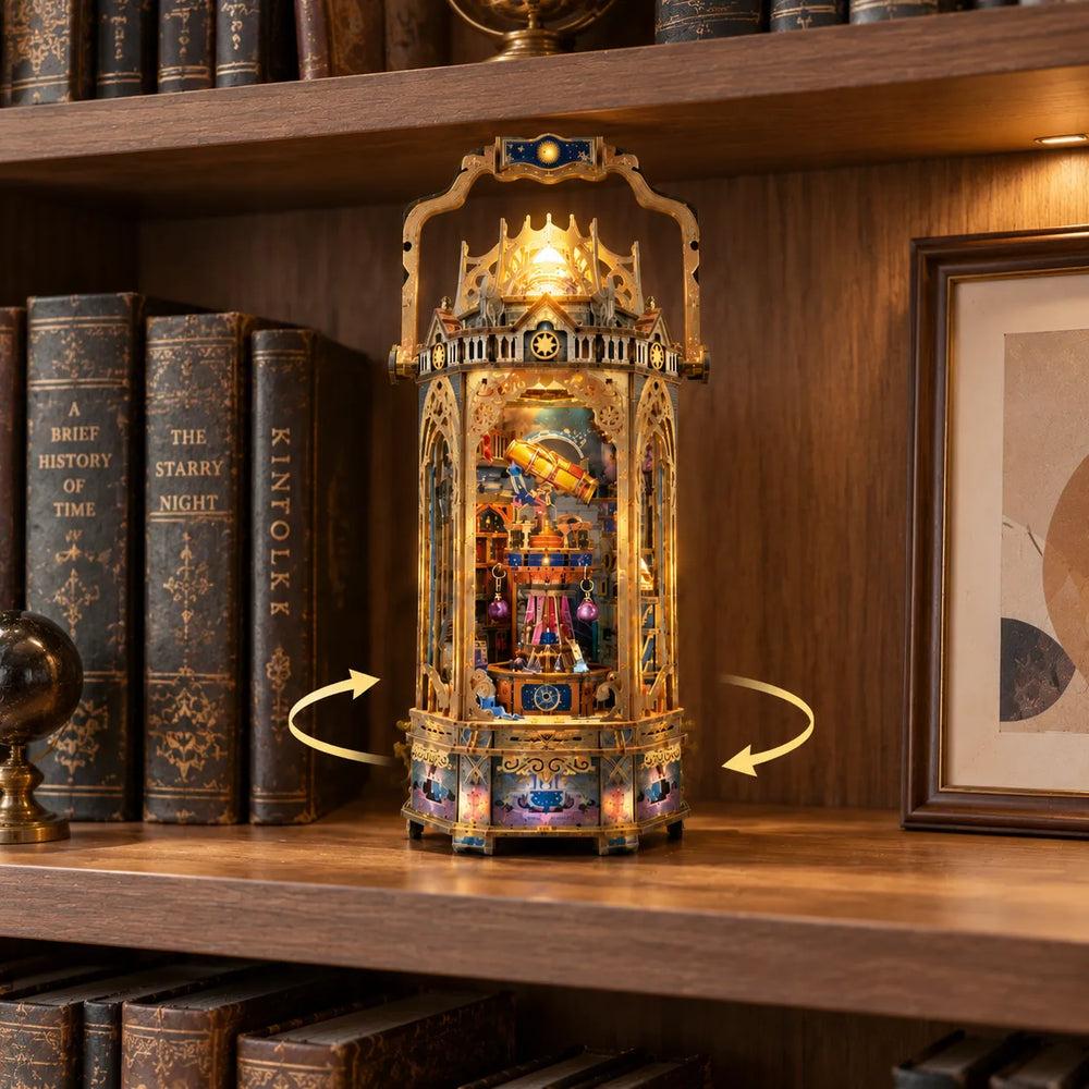 Creative Rotating Bookshelf Design — The Lantern of Galaxy DIY Book Nook Kit