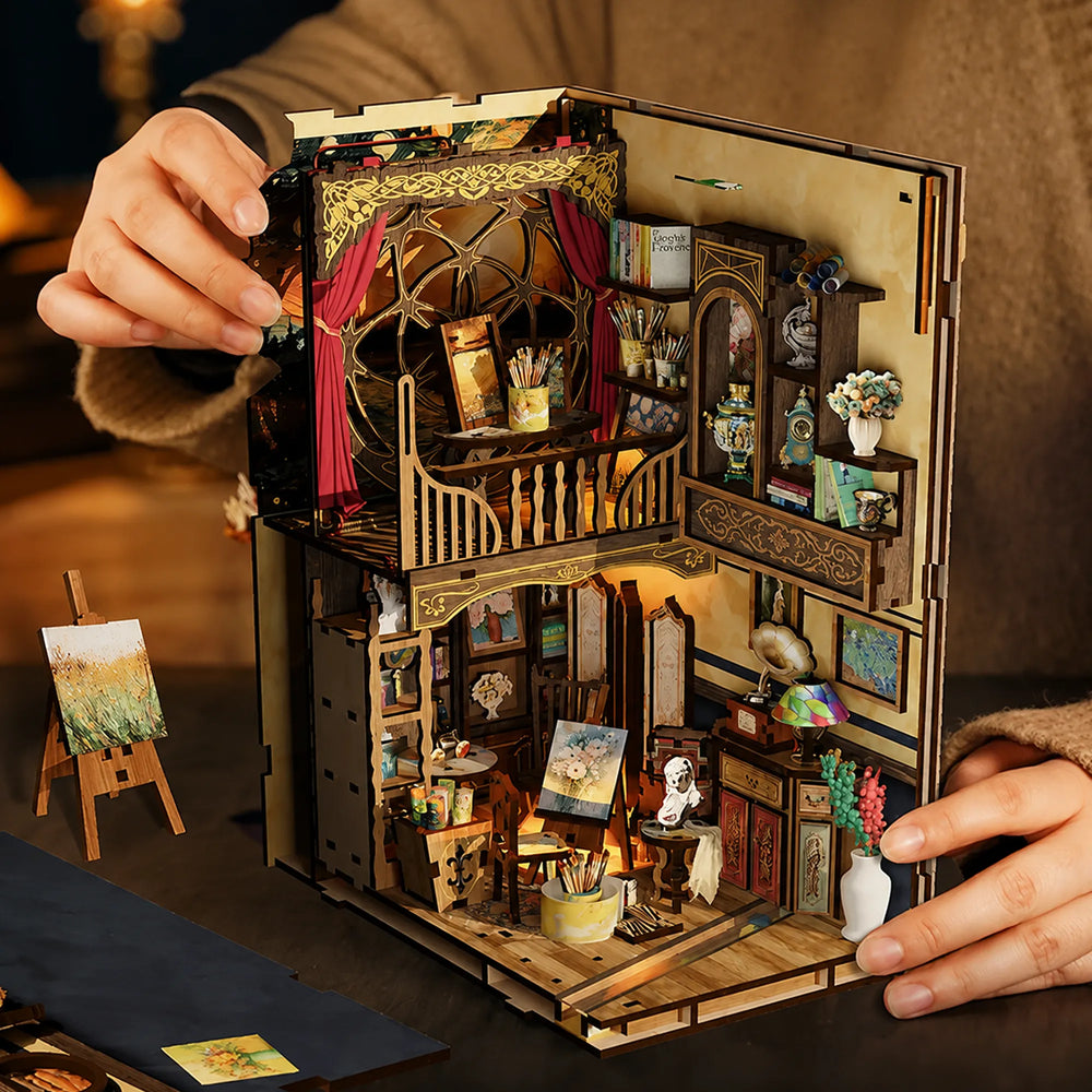 A Studio Filled with Art — Whispers of Starlit Frames DIY Book Nook Kit